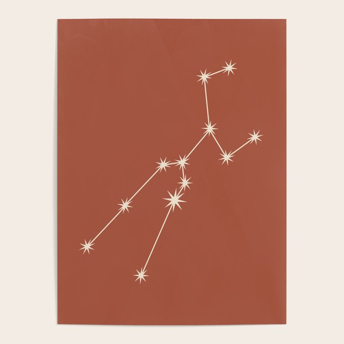 Taurus Zodiac Star Constellation Line Art Terracotta Red Poster Gallery Image 4