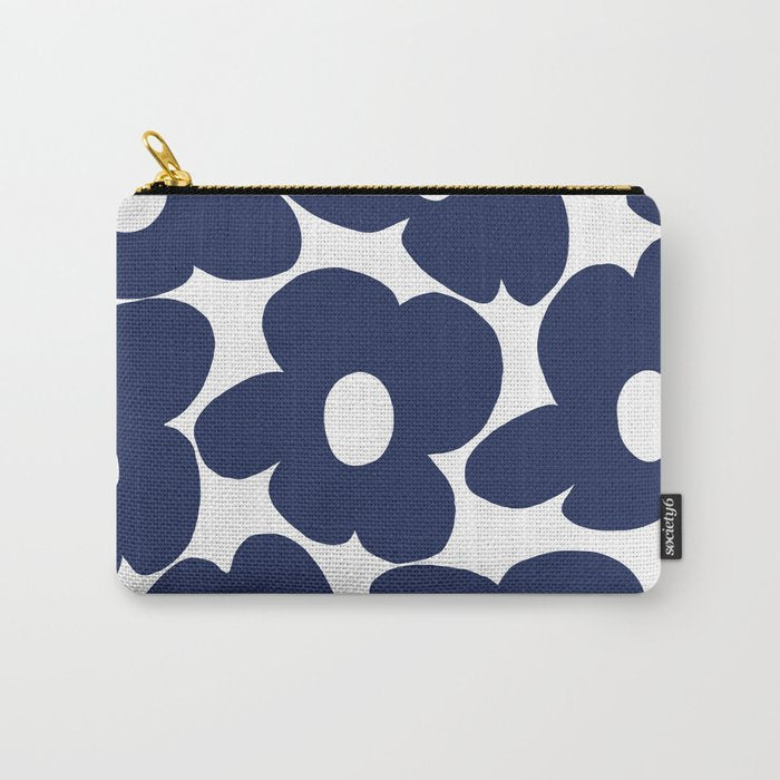 Large Dark Blueberry Blue Retro Flowers White Background #decor #society6 #buyart Carry All Pouch Gallery Image 1