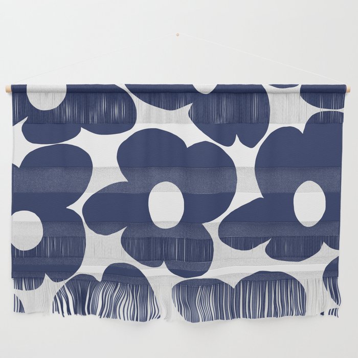 Large Dark Blueberry Blue Retro Flowers White Background #decor #society6 #buyart Wall Hanging Gallery Image 1