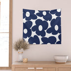 Large Dark Blueberry Blue Retro Flowers White Background #decor #society6 #buyart Wall Tapestry Gallery Image 2