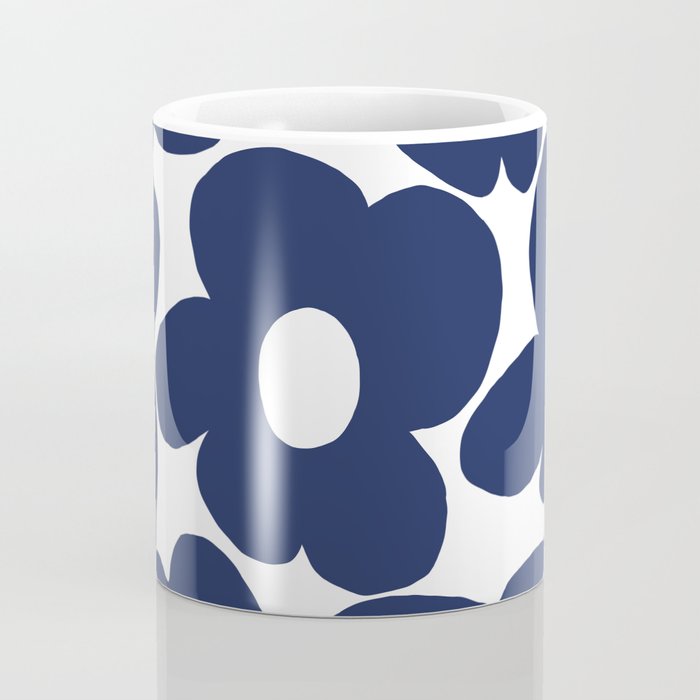 Large Dark Blueberry Blue Retro Flowers White Background #decor #society6 #buyart Coffee Mug Gallery Image 4