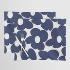 Large Dark Blueberry Blue Retro Flowers White Background #decor #society6 #buyart Placemat Gallery Image 1