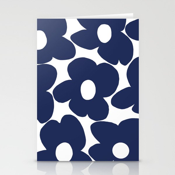 Large Dark Blueberry Blue Retro Flowers White Background #decor #society6 #buyart Stationery Card Gallery Image 1