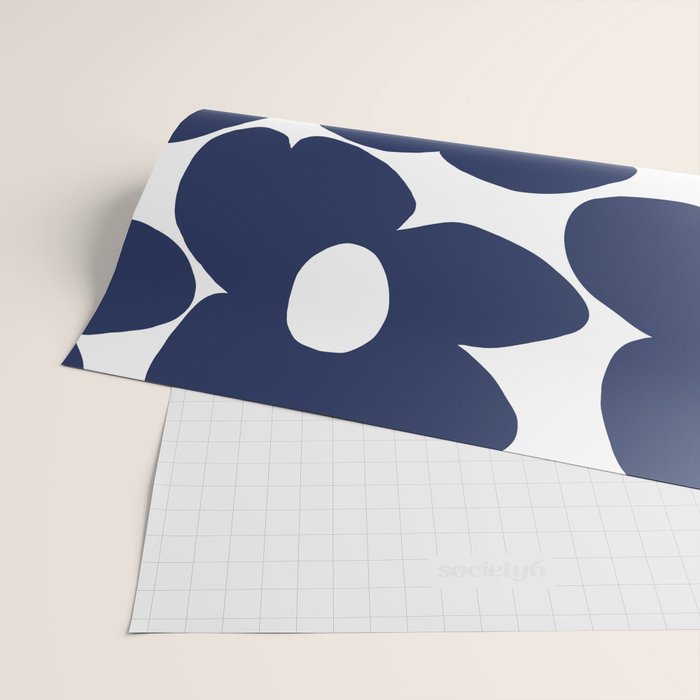 Large Dark Blueberry Blue Retro Flowers White Background #decor #society6 #buyart Wrapping Paper Gallery Image 2