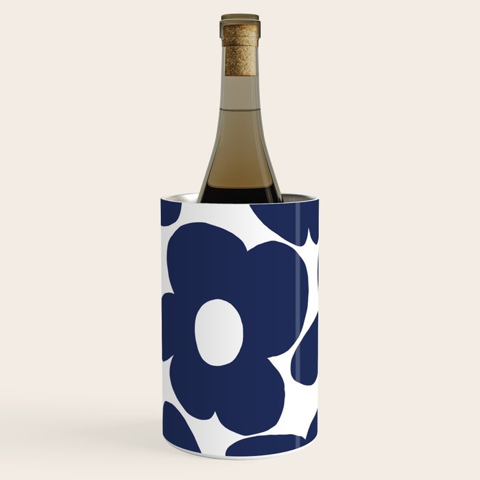 Large Dark Blueberry Blue Retro Flowers White Background #decor #society6 #buyart Wine Chiller Gallery Image 1