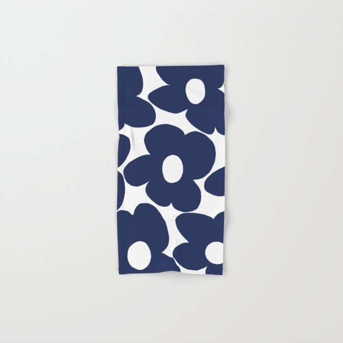 Large Dark Blueberry Blue Retro Flowers White Background #decor #society6 #buyart Bath Towel Gallery Image 1