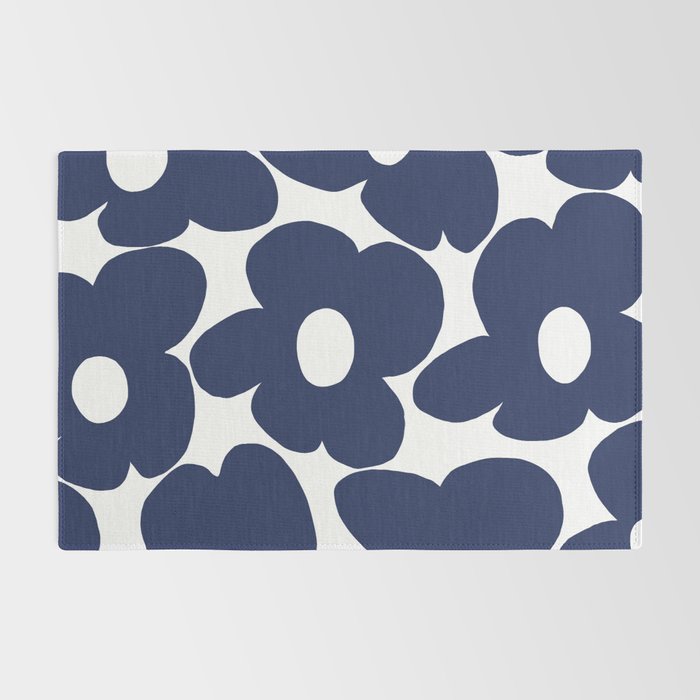 Large Dark Blueberry Blue Retro Flowers White Background #decor #society6 #buyart Rug Gallery Image 2