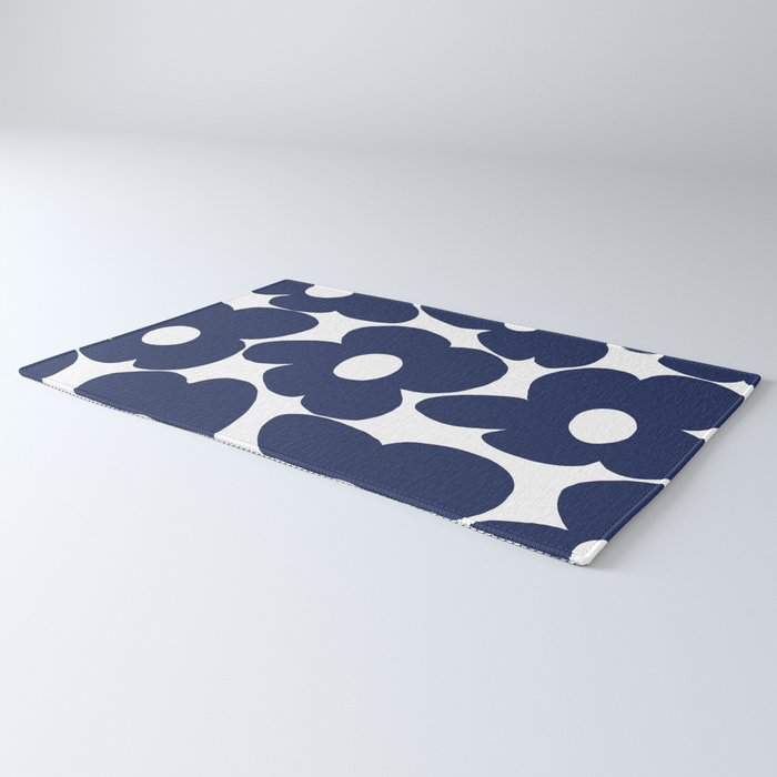 Large Dark Blueberry Blue Retro Flowers White Background #decor #society6 #buyart Rug Gallery Image 3