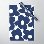 Large Dark Blueberry Blue Retro Flowers White Background #decor #society6 #buyart Wrapping Paper Gallery Image 1