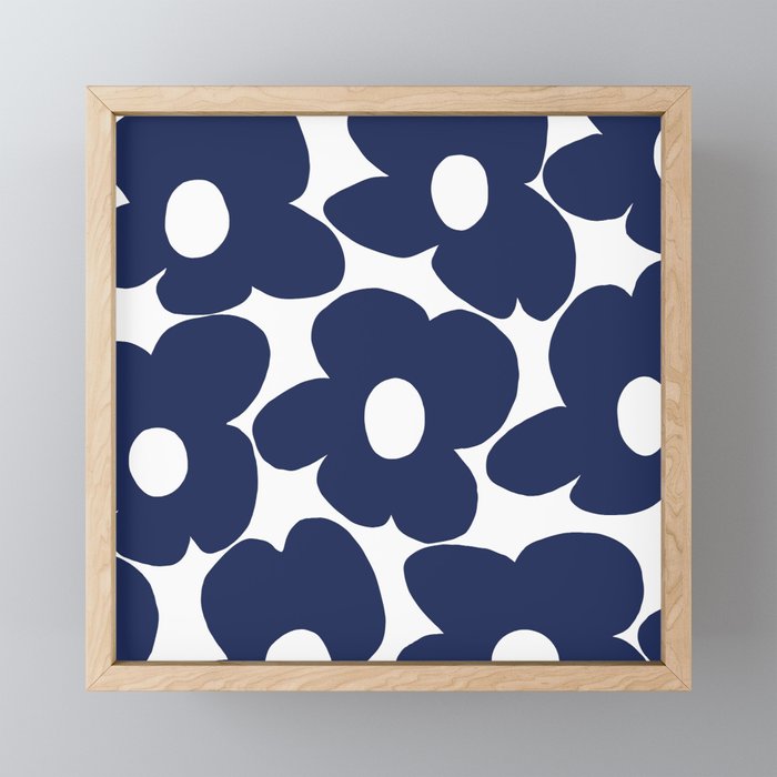 Large Dark Blueberry Blue Retro Flowers White Background #decor #society6 #buyart Mini Art Print Gallery Image 1