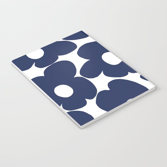 Large Dark Blueberry Blue Retro Flowers White Background #decor #society6 #buyart Notebook Gallery Image 3