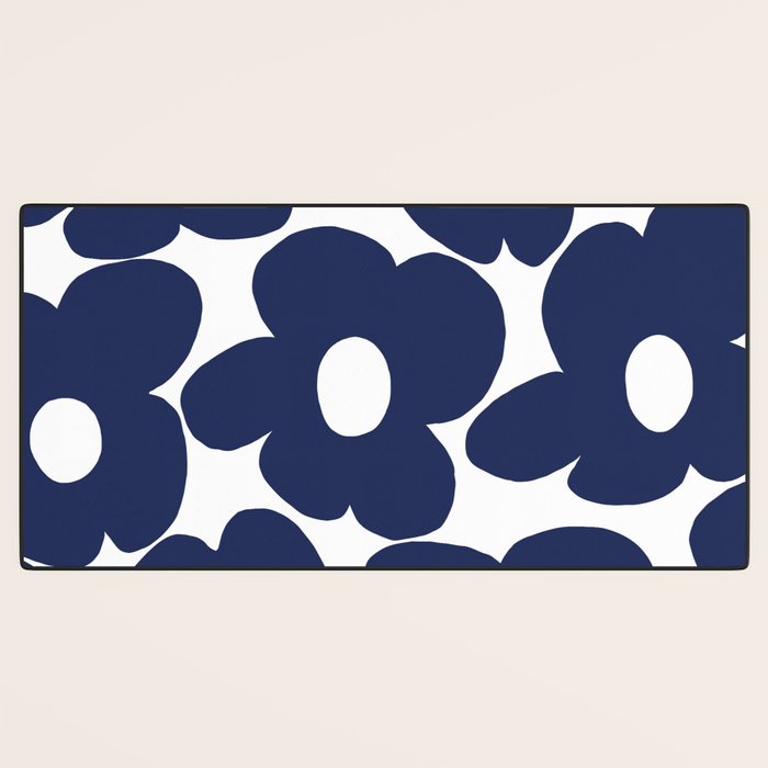 Large Dark Blueberry Blue Retro Flowers White Background #decor #society6 #buyart Desk Mat Gallery Image 3