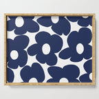 Large Dark Blueberry Blue Retro Flowers White Background #decor #society6 #buyart Serving Tray Gallery Image 1