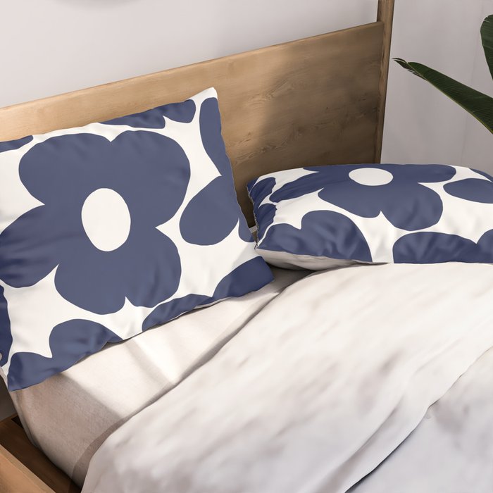 Large Dark Blueberry Blue Retro Flowers White Background #decor #society6 #buyart Pillow Sham Gallery Image 2