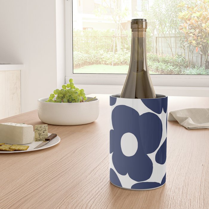 Large Dark Blueberry Blue Retro Flowers White Background #decor #society6 #buyart Wine Chiller Gallery Image 4