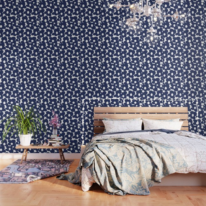 Large Dark Blueberry Blue Retro Flowers White Background #decor #society6 #buyart Wallpaper Gallery Image 1