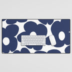 Large Dark Blueberry Blue Retro Flowers White Background #decor #society6 #buyart Desk Mat Gallery Image 1