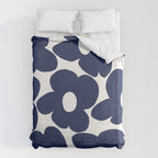 Large Dark Blueberry Blue Retro Flowers White Background #decor #society6 #buyart Duvet Cover Gallery Image 6