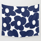 Large Dark Blueberry Blue Retro Flowers White Background #decor #society6 #buyart Wall Tapestry Gallery Image 4