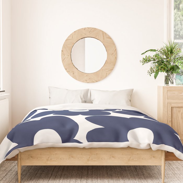 Large Dark Blueberry Blue Retro Flowers White Background #decor #society6 #buyart Duvet Cover Gallery Image 3