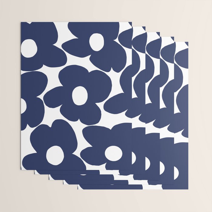 Large Dark Blueberry Blue Retro Flowers White Background #decor #society6 #buyart Wrapping Paper Gallery Image 3