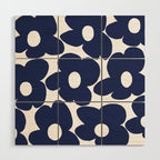 Large Dark Blueberry Blue Retro Flowers White Background #decor #society6 #buyart Wood Wall Art Gallery Image 1
