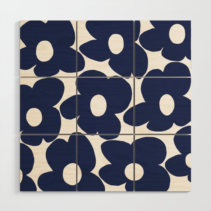 Large Dark Blueberry Blue Retro Flowers White Background #decor #society6 #buyart Wood Wall Art Gallery Image 1