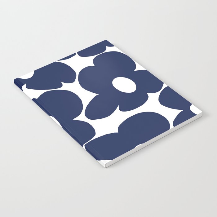 Large Dark Blueberry Blue Retro Flowers White Background #decor #society6 #buyart Notebook Gallery Image 1