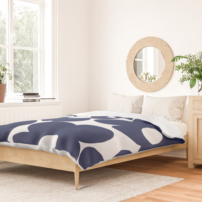 Large Dark Blueberry Blue Retro Flowers White Background #decor #society6 #buyart Duvet Cover Gallery Image 2