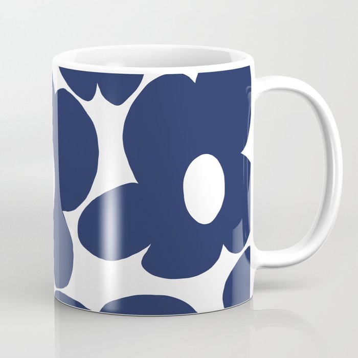 Large Dark Blueberry Blue Retro Flowers White Background #decor #society6 #buyart Coffee Mug Gallery Image 1