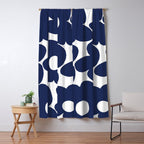 Large Dark Blueberry Blue Retro Flowers White Background #decor #society6 #buyart Window Curtain Gallery Image 5