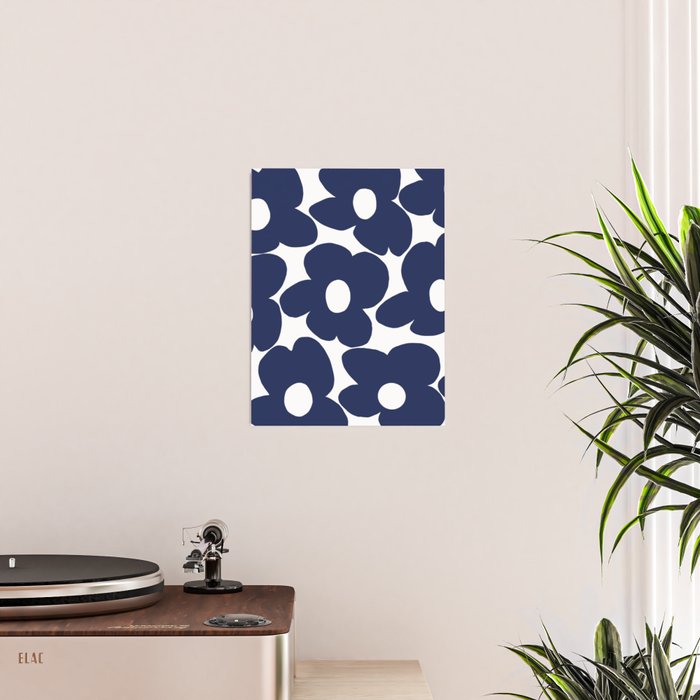 Large Dark Blueberry Blue Retro Flowers White Background #decor #society6 #buyart Poster Gallery Image 2