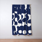 Large Dark Blueberry Blue Retro Flowers White Background #decor #society6 #buyart Window Curtain Gallery Image 3