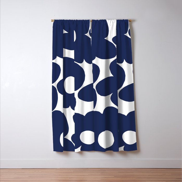 Large Dark Blueberry Blue Retro Flowers White Background #decor #society6 #buyart Window Curtain Gallery Image 3