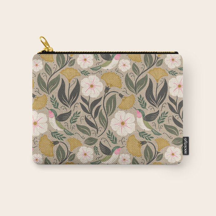 Hummingbird and Flowers Carry All Pouch Gallery Image 1