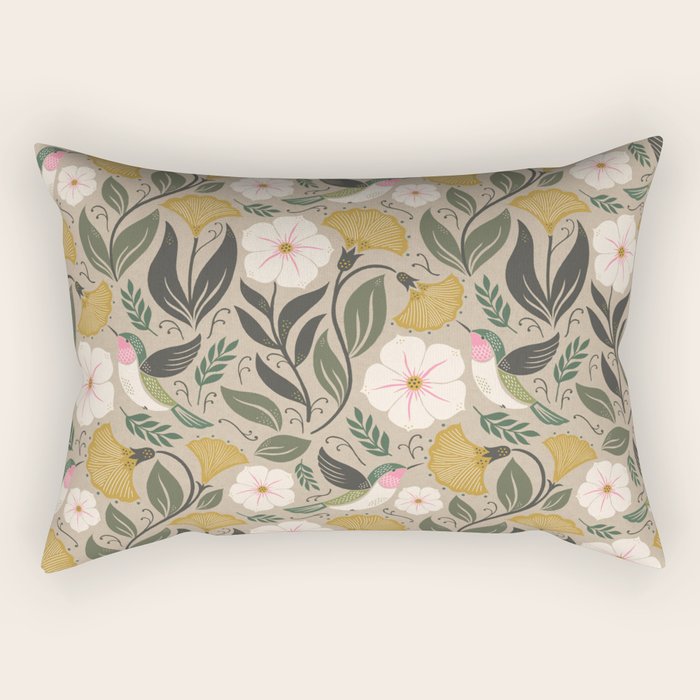 Hummingbird and Flowers Rectangular Pillow Gallery Image 1