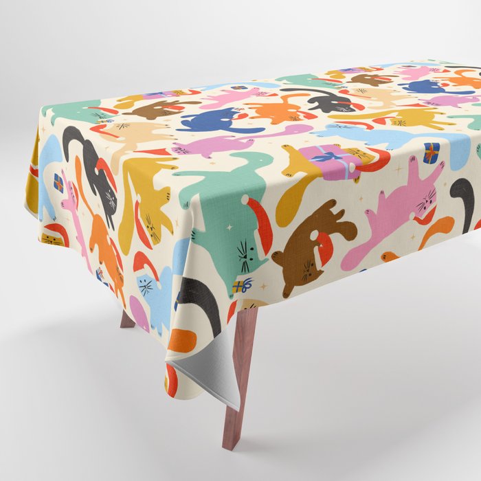 Christmas Cats in Santa Hats Tablecloth Gallery Image 1