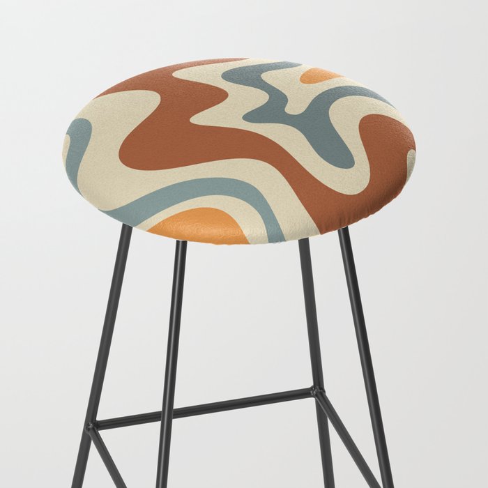 Retro Liquid Swirl Abstract Pattern in Slate Blue Orange Rust Stool Gallery Image 2