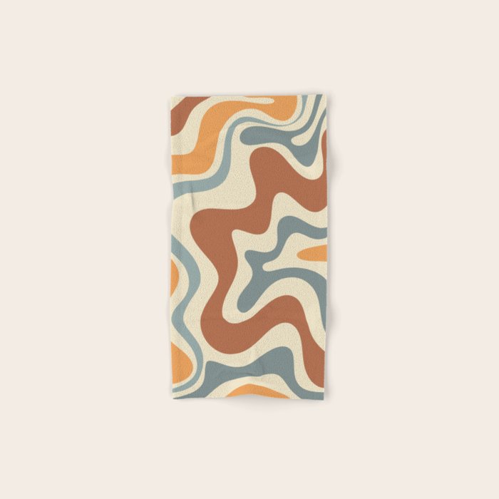 Retro Liquid Swirl Abstract Pattern in Slate Blue Orange Rust Bath Towel Gallery Image 1
