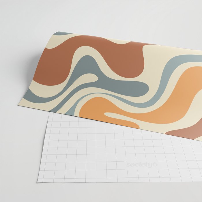 Retro Liquid Swirl Abstract Pattern in Slate Blue Orange Rust Wrapping Paper Gallery Image 2