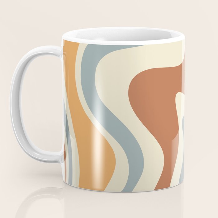Retro Liquid Swirl Abstract Pattern in Slate Blue Orange Rust Coffee Mug Gallery Image 3