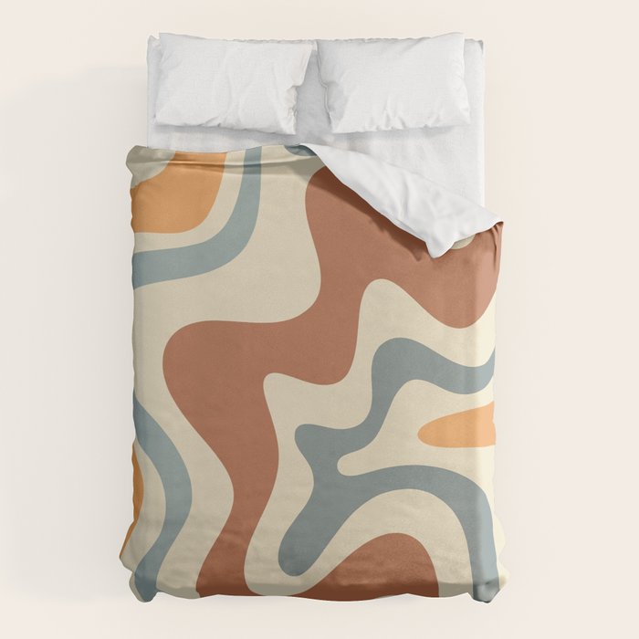 Retro Liquid Swirl Abstract Pattern in Slate Blue Orange Rust Duvet Cover Gallery Image 6