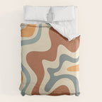 Retro Liquid Swirl Abstract Pattern in Slate Blue Orange Rust Duvet Cover Gallery Image 6