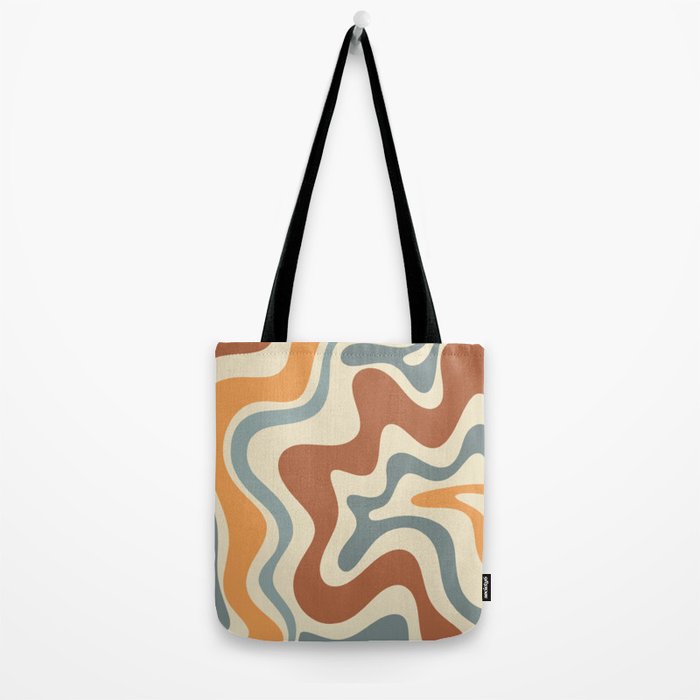 Retro Liquid Swirl Abstract Pattern in Slate Blue Orange Rust Tote Bag Gallery Image 2