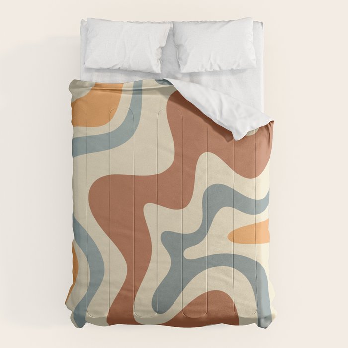 Retro Liquid Swirl Abstract Pattern in Slate Blue Orange Rust Comforter Gallery Image 6