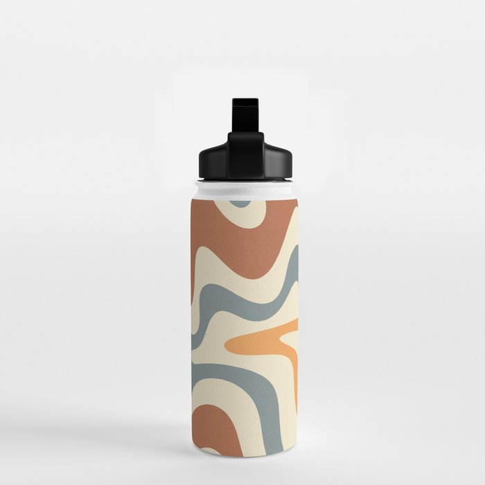 Retro Liquid Swirl Abstract Pattern in Slate Blue Orange Rust Water Bottle Gallery Image 2