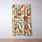 Retro Liquid Swirl Abstract Pattern in Slate Blue Orange Rust Window Curtain Gallery Image 3