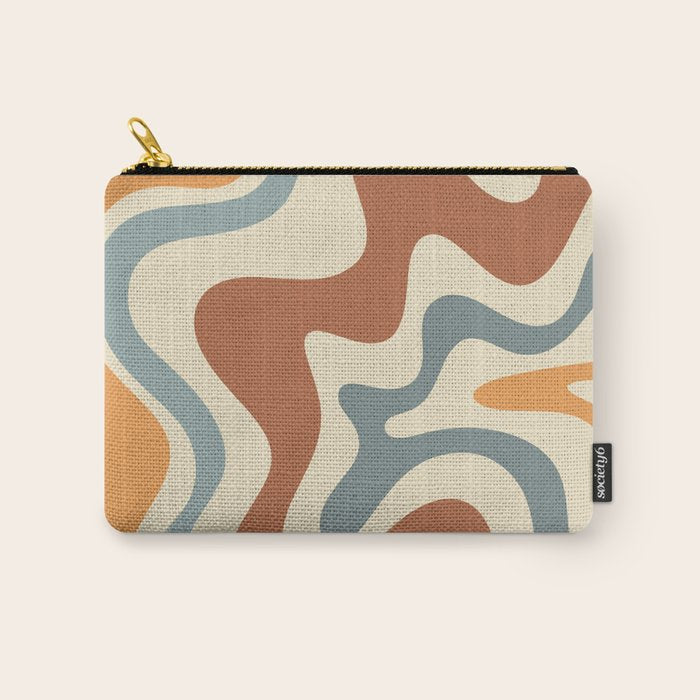 Retro Liquid Swirl Abstract Pattern in Slate Blue Orange Rust Carry All Pouch Gallery Image 1