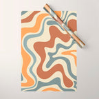 Retro Liquid Swirl Abstract Pattern in Slate Blue Orange Rust Wrapping Paper Gallery Image 1