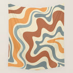 Retro Liquid Swirl Abstract Pattern in Slate Blue Orange Rust Wall Tapestry Gallery Image 4